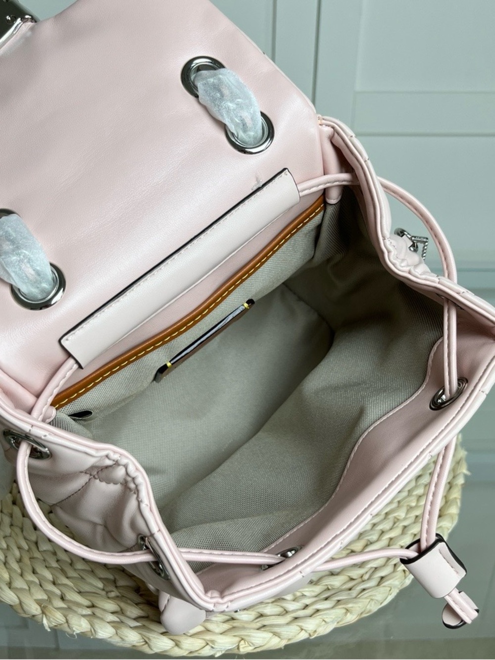 Coach Quilted Pale Pink Leather Backpack with Front Pockets - Picture 8 of 10